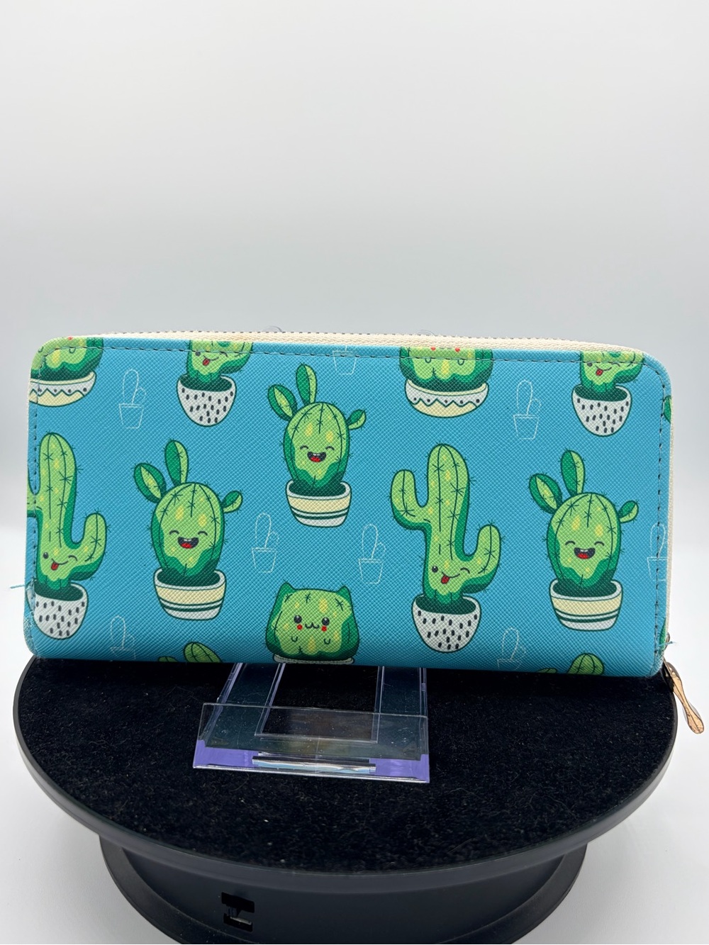 Badiya cactus cat teal zipper round long wallet, clutch organizer